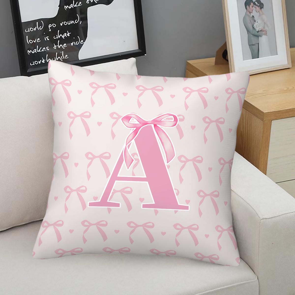 Pink Romantic Ballet Bow Full Alphabet Initial Throw Pillow with Insert, Coquette Aesthetic Decorative Pillow for Sofa, Bay Window, Patio, Cafe, All Season Use, Back Support Cushion, Ideal Housewarming Birthday Christmas Gift