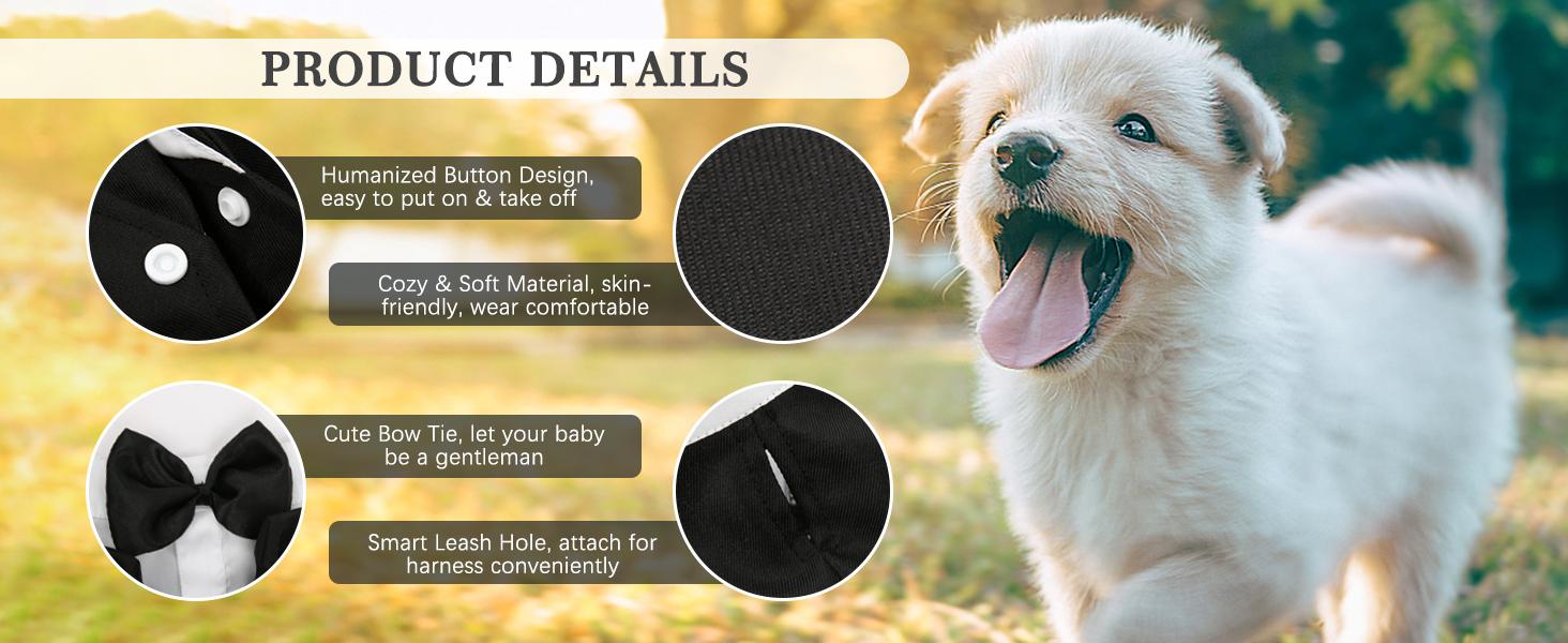Kuoser Dog Tuxedo, Dog Wedding Suit with Bow Tie Formal Dog Tux Pet Wedding Party Birthday Costume, Dog Valentines Christmas Halloween Graduation Outfit Cosplay