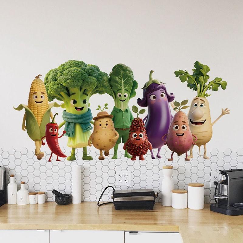 Cross-Border Emoji Vegetable Home Decor Wall Stickers, PVC Self-Adhesive Kitchen Restaurant Background Wall Decals, Easy to Apply