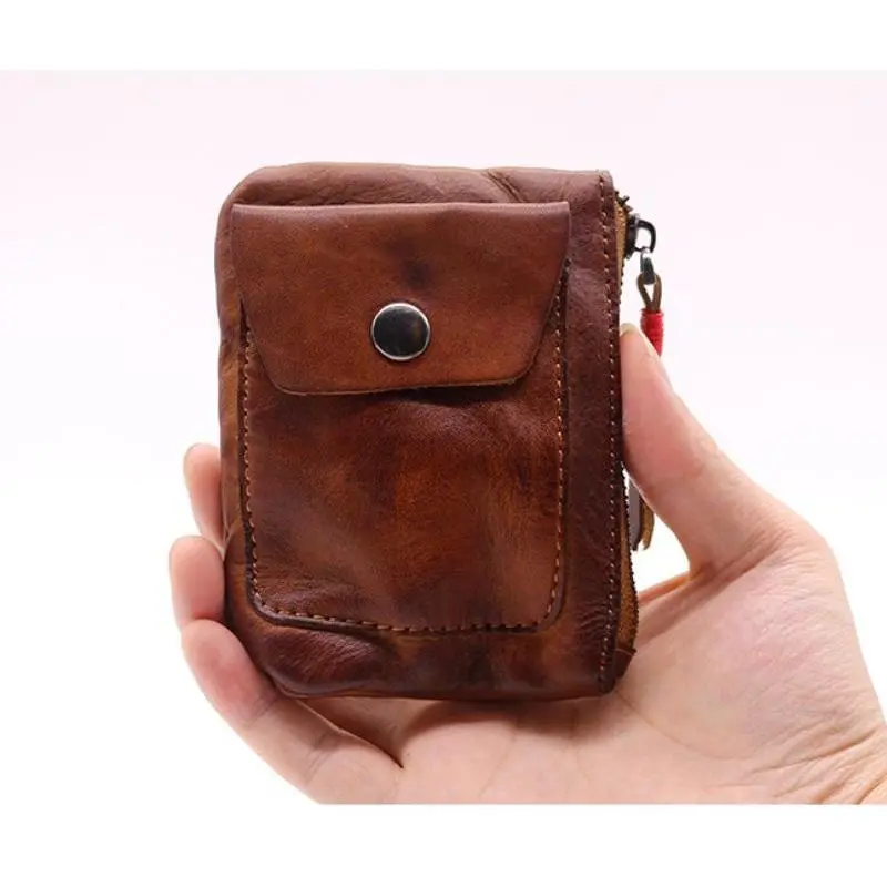 JSERYISGN Holiday Gift Set | Mini Portable Retro Handmade Genuine Cowhide Card & Coin Wallet | A Heartfelt Choice for Boyfriend, Husband, Father