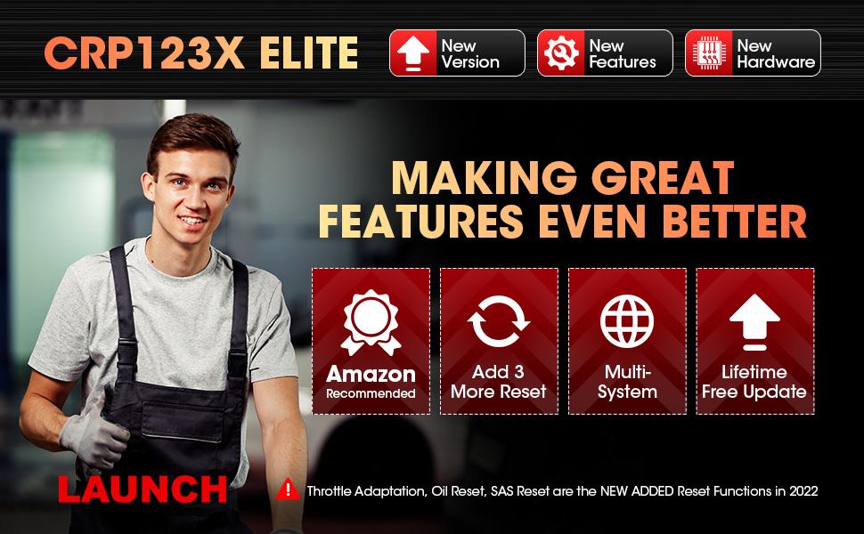LAUNCH OBD2 Scanner CRP123X Elite, Lifetime Free WiFi Update scan Tool, FCA SGW, SAS Calibration/Throttle Reset/Oil Reset Diagnostic Scanner, Multi Systems Car Scanner, Battery Test, Auto VIN