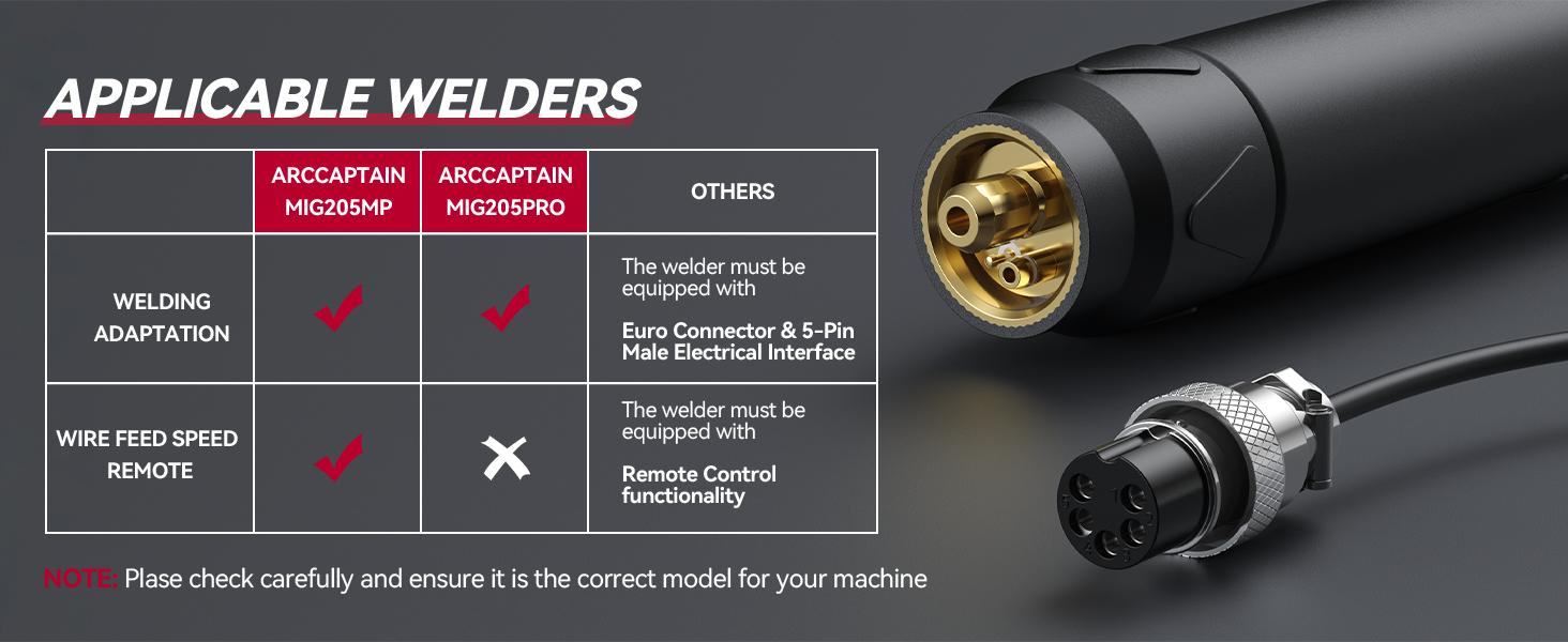 ARCCAPTAIN Spool Gun for Aluminum Welding Euro Connection 5-Pin 10FT for ARCCAPTAIN MIG205MP, MIG205PRO