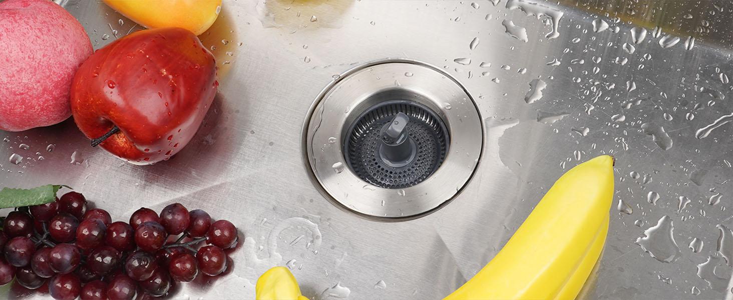Upgrade Stainless Steel Kitchen Sink Drain Filter Plug Kit, 3 in 1 pop-up sink plug, non clogging basket sink filter, food collector for standard 3-1/2 inch kitchen sink