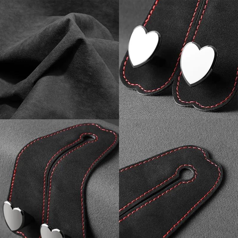 Heart Shape Metal Car Seat Headrest Hooks 2 in 1 Leather Car Seat Back Hook Purse and Bag Backpack Double Hook Car Seat Hanger Backseat Hanging Organizer Car Storage Organizer