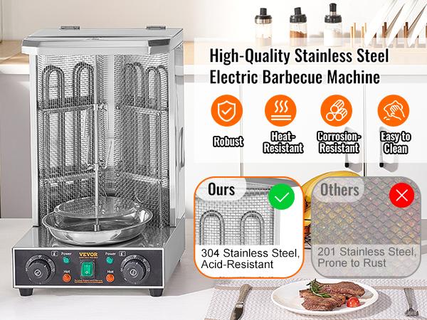 VEVOR Shawarma Grill Machine, 13lbs Capacity, Chicken Shawarma Cooker Machine with 2 Burners, 122-572 Electric Vertical Broiler Gyro Rotisserie Oven Doner Kebab Machine for Home/Commercial Use