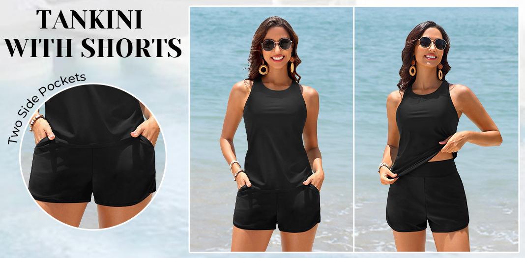 Daci Women Two Piece Tankini Swimsuits - Tummy Control Bathing Suits with Shorts 2026 High Neck Swimwear Two Side Pockets