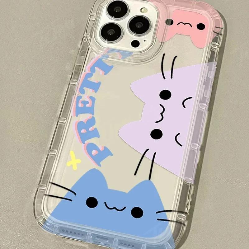 Rainbow Pusheen Cat Clear Protective Case Casing For iPhone 16 15 14 13 12 11 Pro Max XS X XR 8 7 Plus SE 2020 Cellphone Smartphone Shockproof Transparent Soft Cover Accessories