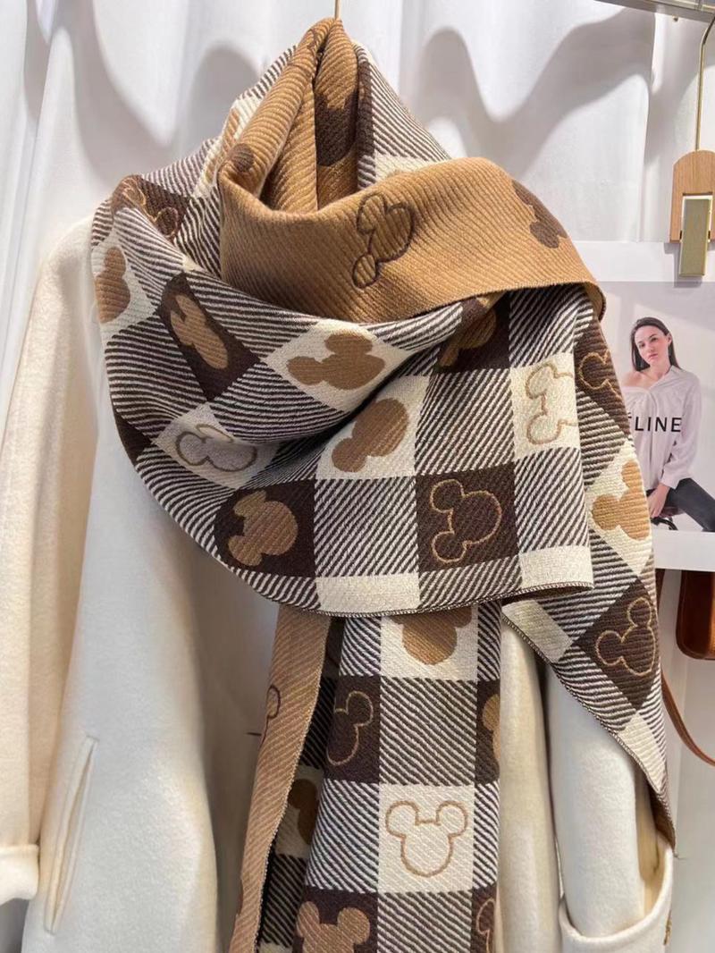 Elegant Plaid Bear Pattern Fringe Casual Scarf, Soft Warm Thick Shawl, Unisex Fashion Accessory, Perfect for Fall & Winter