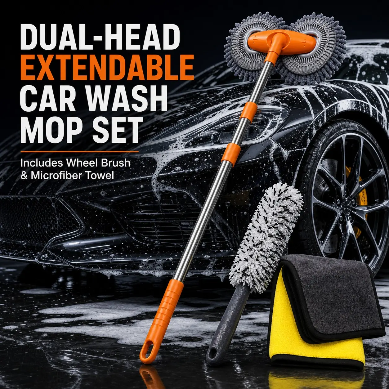 2026 Upgraded Multi-Purpose Car Wash Brush - Compact, 360-Degree Rotating Scratch-Resistant Microfiber/Chenille Bristles, Extended Handle, for Vehicle Cleaning & Detailing