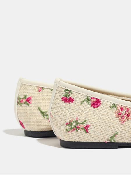 Women's Bowknot Woven Slip-On Ballet Flats, Round Toe Low Heel Embroidered Floral Design, Fashionable Autumn Winter Single Shoes