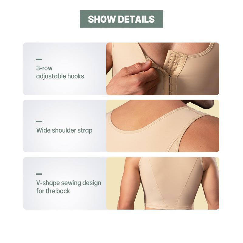 Men's Shapewear Recovery Corset - Menswear Slim Fit Multi-Size Underwear Vest with 3-Row Buckle, Chest Compression, Back Sculpting for Post-Operation Use