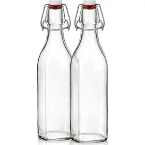 Clear SQUARE Swing Top Glass Bottles With Lids - 33.75 Oz - Airtight Flip Top Glass Water Bottles Great For Oil And Vinegar, Beverages, Juices, Smoothies - (2 Pack) (Not For Carbonated Beverages)