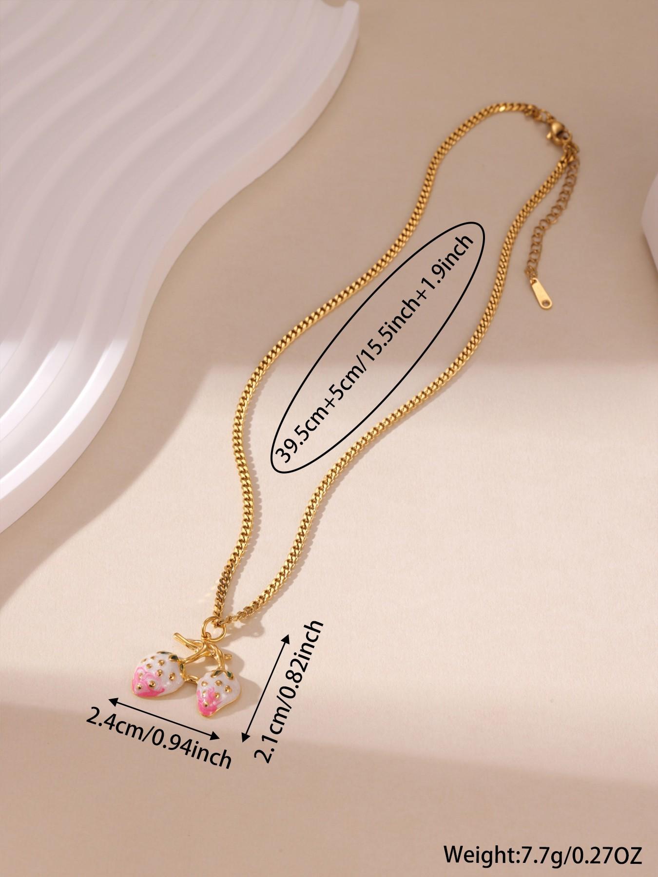 Sweet Strawberry Charm Gold Necklace For Women Daily Streetwear