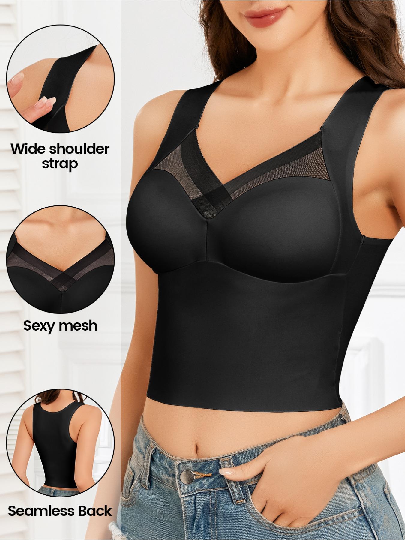 1/5PCS Women's Seamless Wireless Bra, Full Coverage Plunge Design, Medium Support, Contrast Mesh Lining, Casual Daily Wear, Perfect for Dates & Parties,Christmas gifts, Valentine's Day gifts