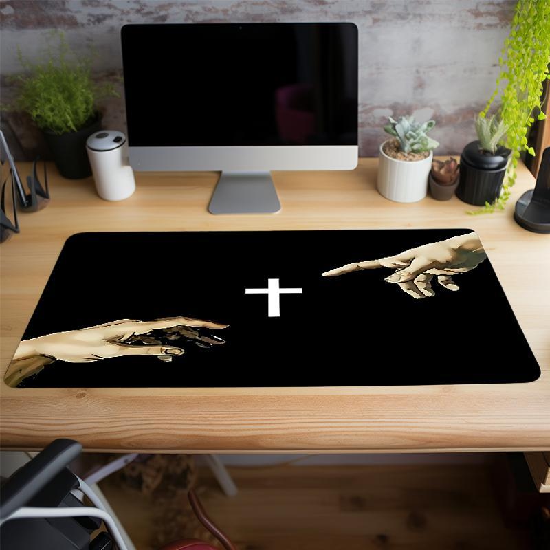 Creative Aesthetic Design Pattern Mouse Pad, 1 Count Rectangle Gaming Mouse Pad, Non-Slip Rubber Base Stitched Edge Desk Pad, Desk Accessories