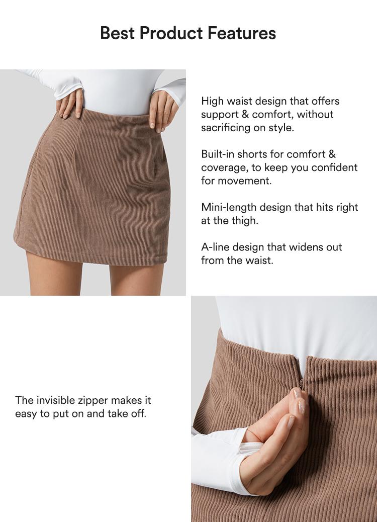 【Creator‘s Pick】Halara High Waisted Invisible Zipper 2-in-1 Mini A-line Corduroy Casual Skirt