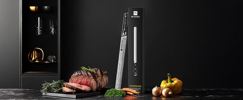 WIZEKA Brisket Knife，Ultra Sharp 12 Inch Damascus Slicing knife，Full Tang Carving Knife for Meat Cutting with G10 Handle，BBQ Knife，Great for Slicing Roasts, Meats, Fruits