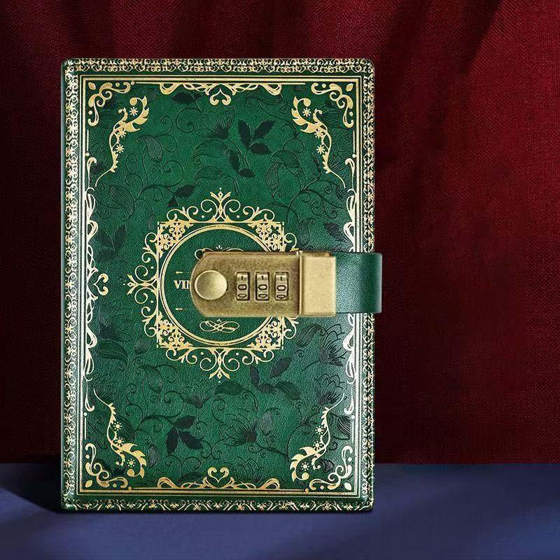 Vintage European Embossed Gold Foil Password Notebook, Luxurious Texture, Practical Functionality, Diary Journal Private Notebook, 100 Sheets