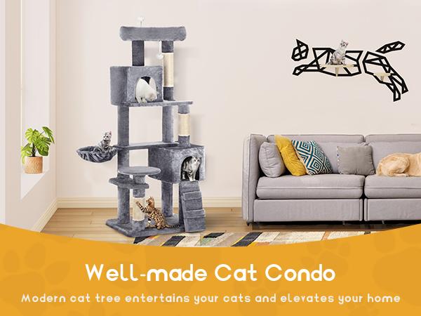 DWVO 70.8in Cat Tree Tower for Indoor Cats, Multi-Level Cat Furniture with Scratching Posts, Cat Window Padded Plush Perch, Cozy Basket, Ladder and Funny Toys for Kittens Pet Play House DWVO 70.8in Cat Tree Tower for Indoor Cats, Multi-Level Cat Furniture with Scratching Posts, Cat Window Padded Plush Perch, Cozy Basket, Ladder and Funny Toys for Kittens Pet Play House