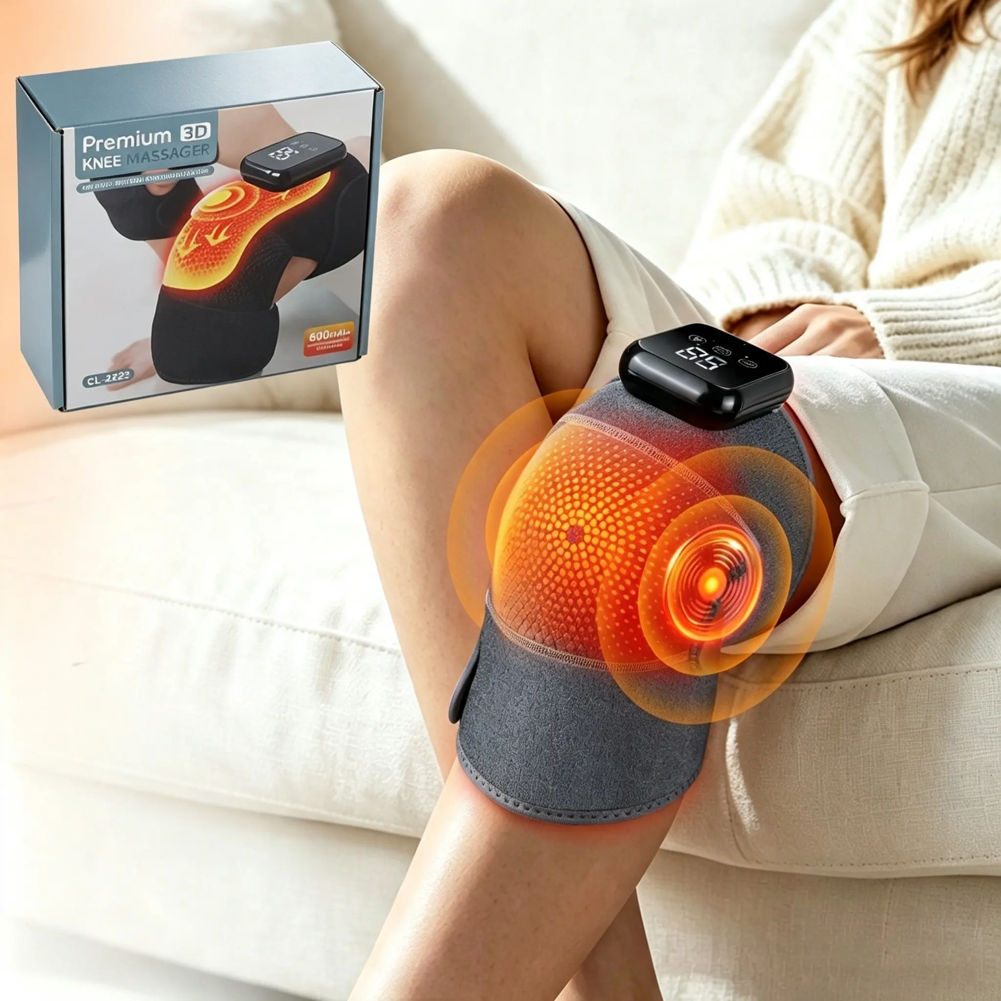 Cordless Knee Heating Massager, Knee Pain Tool, 3 Vibration Modes, 3 Heat Settings, 15-Minute Smart Timer, Comfortable Knee Support Device, USB Rechargeable Massagers