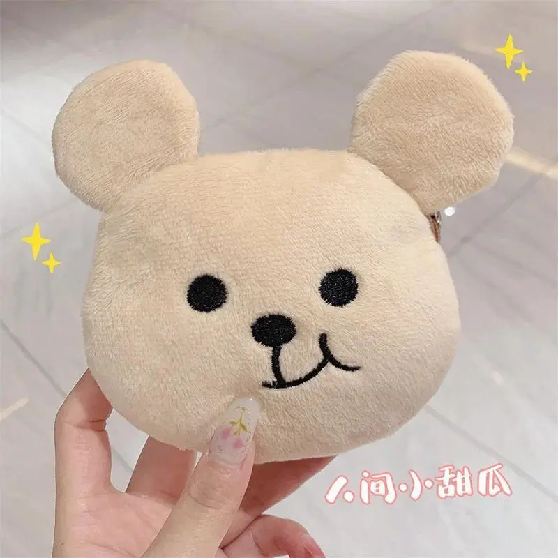 3D Cartoon Plush Bear Coin Purse, Zippered Storage Bag for Girls' Outdoor Travel, Coin Holder for Earphones & Data Cables, Coin Holder/Purse