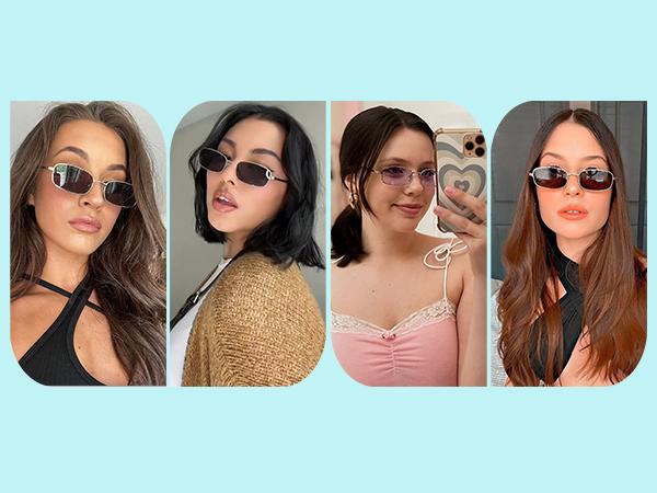 SOJOS Small Y2k Narrow Rectangle Sunglasses Womens Mens Retro 80s 90s UV400 Sunnies