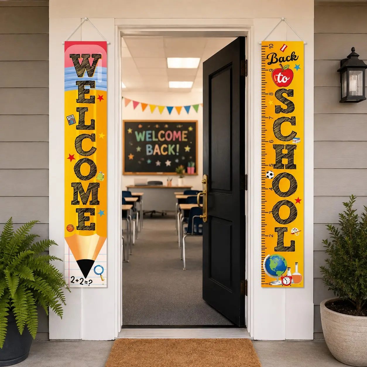 1Pair Pencil School Season Door Couplet Hanging – Back-to-School Party Background Cloth Drape for Classroom Door, Home Party & Campus Event Decoration Banners, Party Decoration Supplies, Back Drop