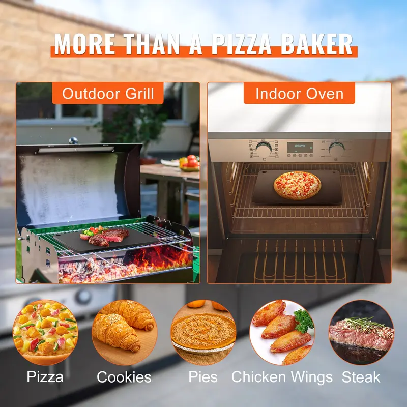 VEVOR Thick 0.25-Inch 16x14.5-Inch Pre-Seasoned Carbon Steel Pizza Steel Bakeware, 20X Higher Conductivity Heavy-Duty Pan for Indoor Oven, Outdoor Grill