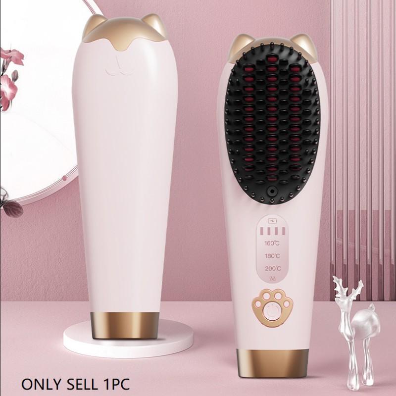 Wireless Hair Straightener Comb, Portable Rechargeable Negative Ion Hair Brush, 3 Temperature Settings, Travel Safe, Suitable for All Hair Types