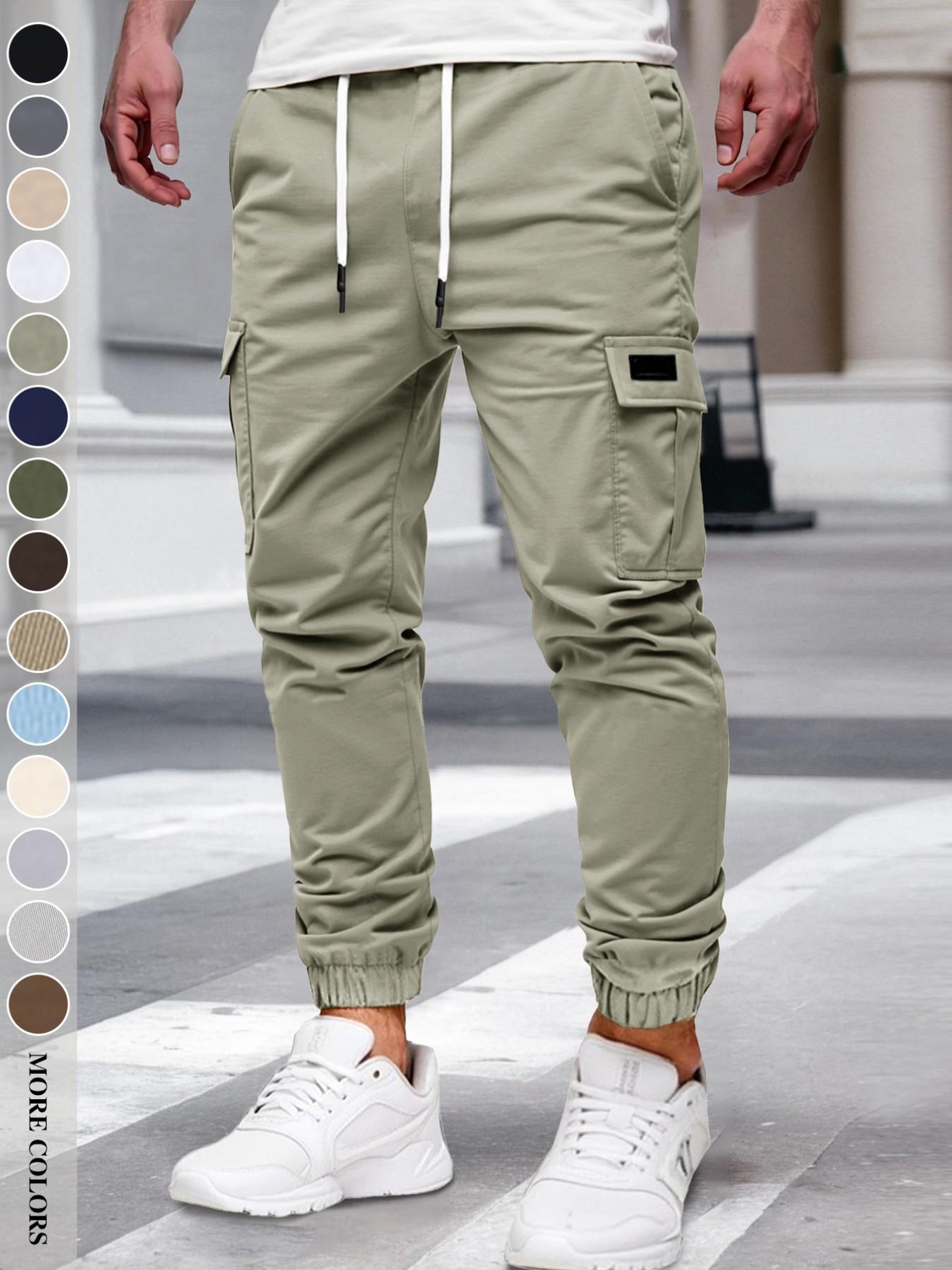 Men's Fall/Winter Everyday Urban Streetwear Cargo Jogger Pants with Cuffed Ankles and Large-Capacity Pockets, Work, Outdoor, City, Slim Fit, Trendy, Casual, Youthful, Minimalist, Versatile, Textured, Individual, Sporty