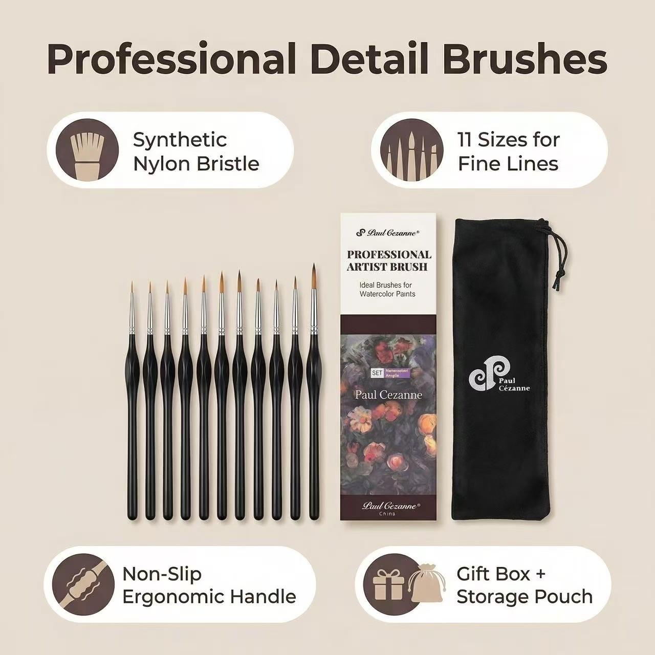 11-Piece Drawing Brush Set with Dustproof Bag Gift Box, Various Tip Sizes for Fine Lines, Triangle Handle Design, Ideal for Artists