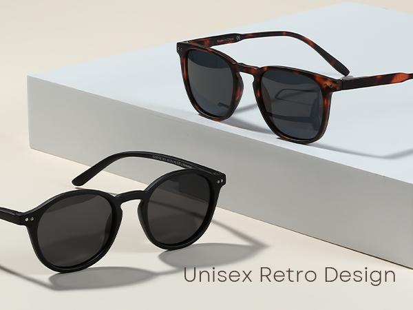 ZENOTTIC 2 Pack Unisex Polarized Sunglasses Classic Round & Square Frame UV400 Protection Matte Black & Tortoise Shell Seaside Holiday Gift