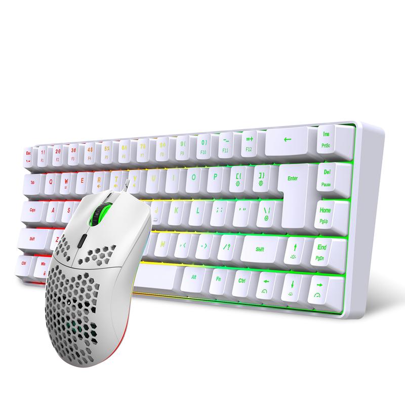 Gaming Keyboard and Mouse Combo - Compact 68-Key Mini Wired Rainbow Keyboard with RGB Backlit, Ergonomic Design, Optical Mouse for PS4, Xbox, PC, Laptop, Mac - Durable ABS Material, No Battery Needed, Gaming Keyboard and Mouse, Laptop Accessory