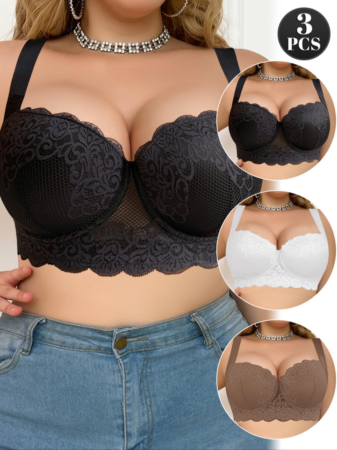 3-Pack Plus Size Bras for Women, Womenswear, Supportive Underwire Full-Coverage Push-Up Lingerie, Underwear, Anti-Sagging Comfortable Casual Sexy Everyday Bra for Daily Wear, Sports and Back to School Outfits