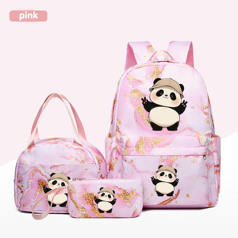 Cute Panda School Backpack Set, Adjustable Straps, Tablet Compartment, Lightweight Comfortable, Ideal for Daily Use & Travel Gift