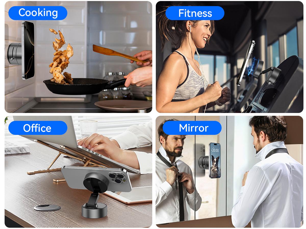 Upgraded Vacuum Magnetic Suction Phone Mount, Magnetic Car Phone Holder, ideal for Car/Gym/Mirror/Shower/Smooth Surface, 360° Adjustable