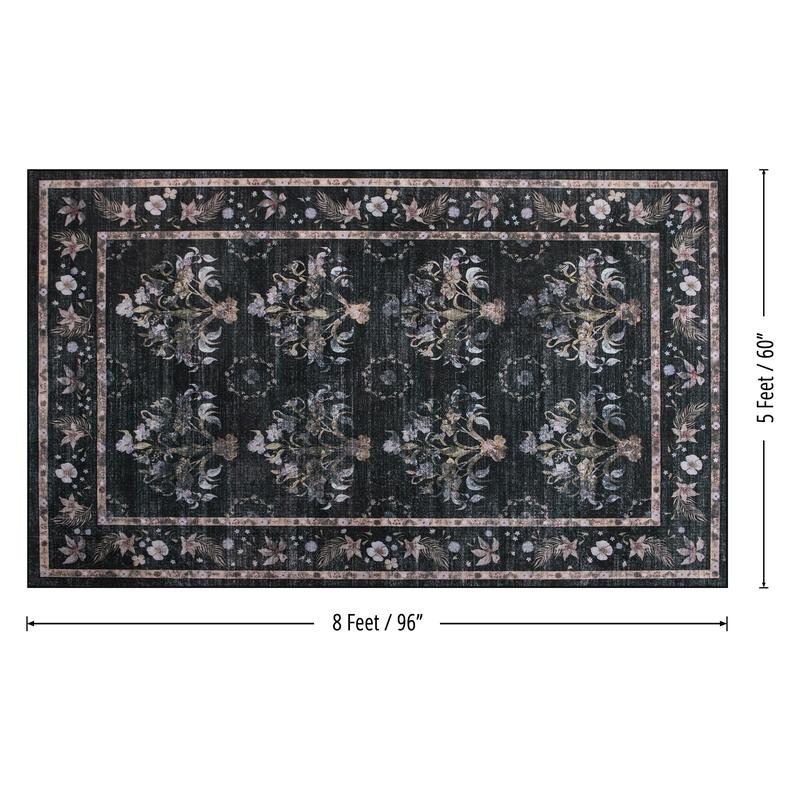 Brown Washable Faux cashmere Area Rug,Indoor Home Decor Rug,vintage printed carpet,Boho Vintage Distressed Non-Slip Low-Pile Non Slip Carpet for Living Room,Dining Room,Office, 5x8ft,6x9ft