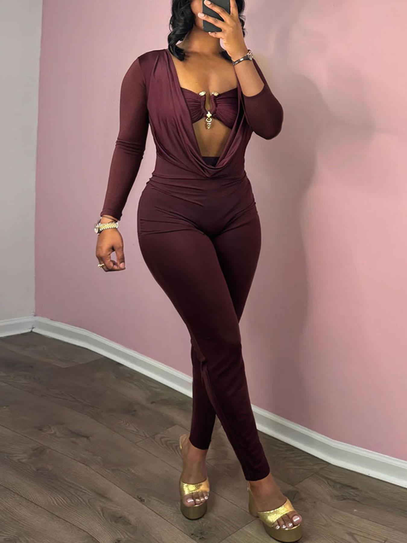 Women's Fall Fashion Sexy Halter Backless Bodycon Jumpsuit, European Style Sleeveless Slim Fit One-Piece, Casual Wear