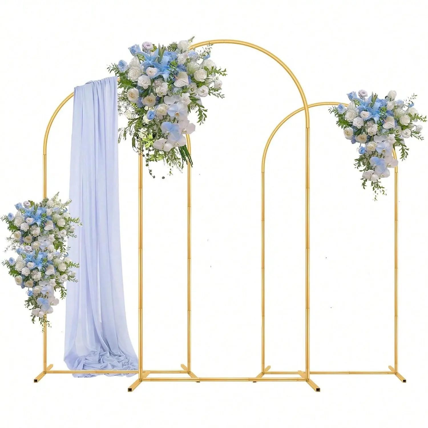 Gold Metal Wedding Arch Backdrop Stand Set Of 3,7.2FT+6.6FT+6FT Detachable Multi‑Height Arch Frame,Stable Base Balloon Garland Stand For Floral Arrangements,Fabric Drapes,Wedding Reception Entrance,Bridal Shower,Birthday Party,Photo Booth