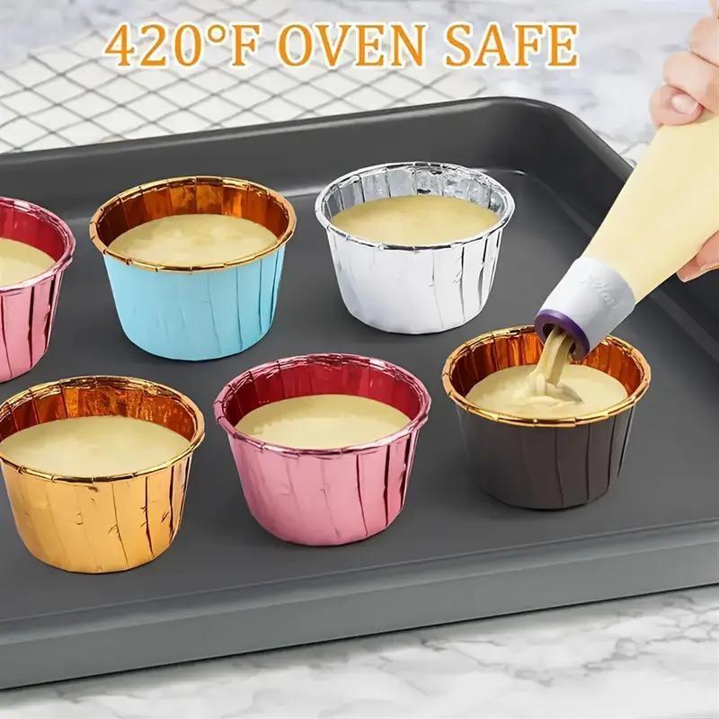 50 Round Cupcake and Muffin Baking Molds, Heat Resistant Aluminum Foil Cups, Bakeware, Perfect for Weddings, Holidays, Parties