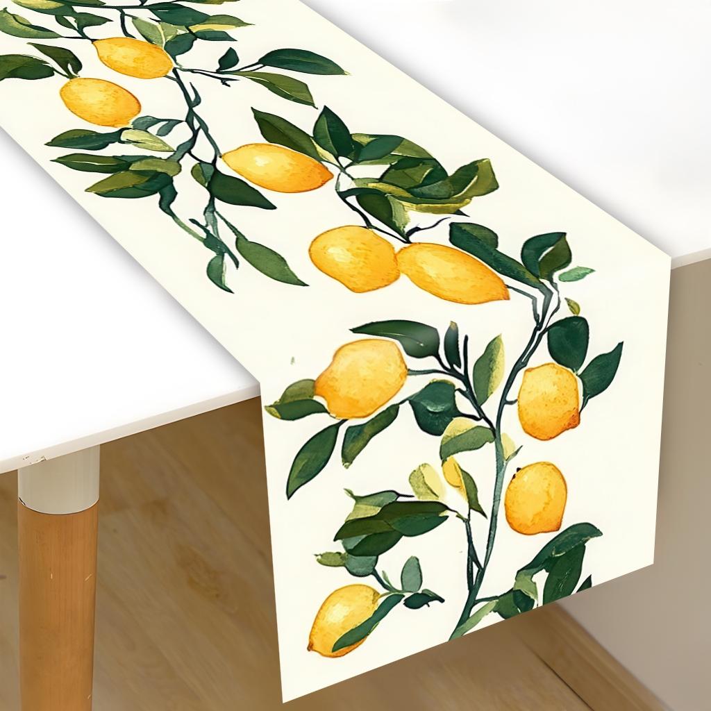 Lemon Tree Pattern Table Runner, Rectangular Tablecloth, Table Decoration Supplies for Home Kitchen Dining Room Party