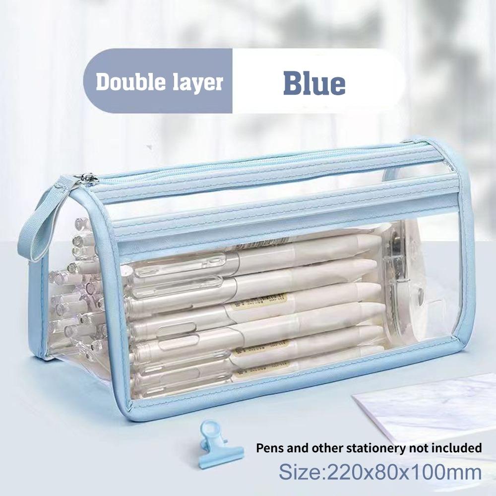 Large Capacity Pencil Case, PVC Transparent Zipper Storage Bag, Portable School Supplies and Cosmetic Bag, Suitable for Office Travel