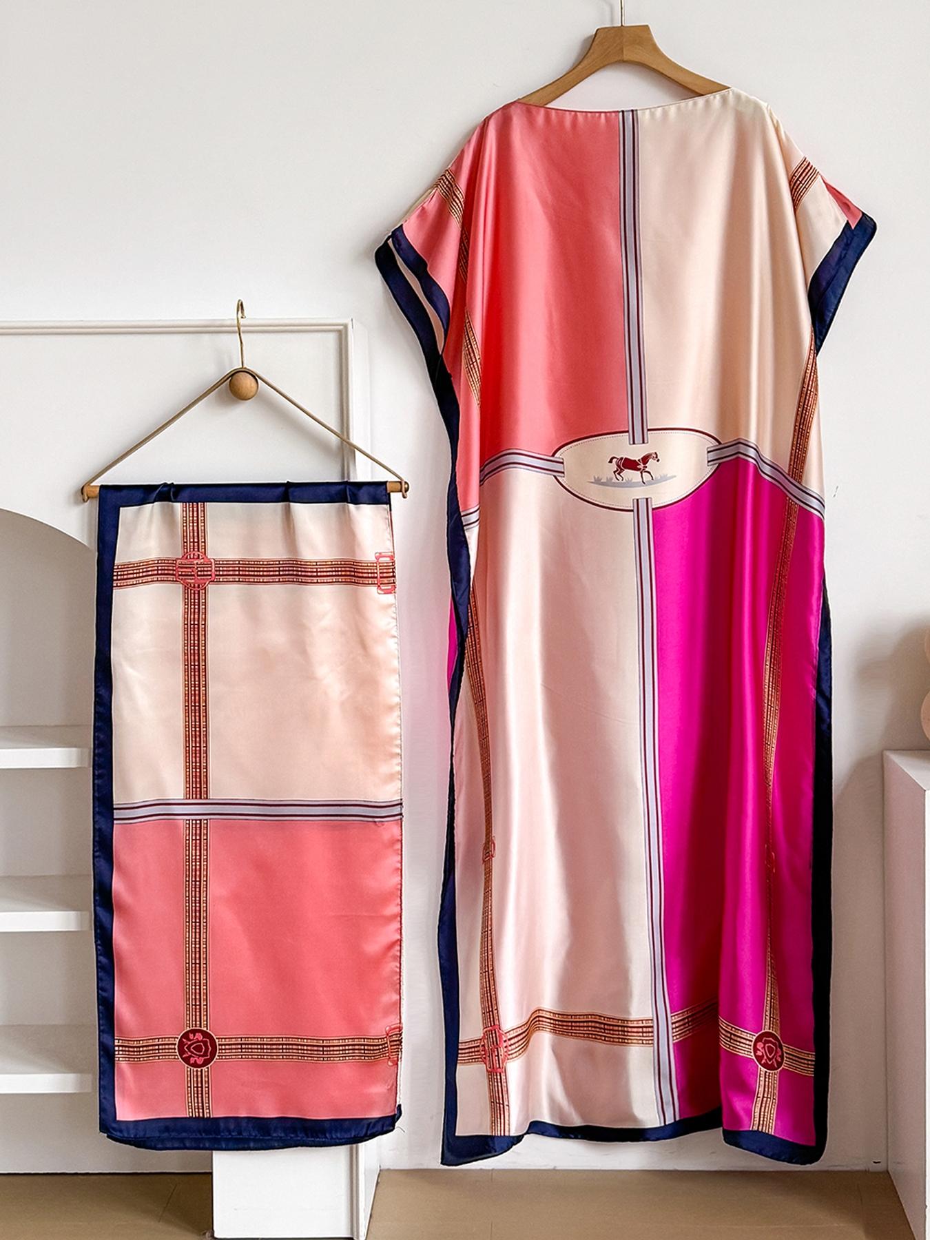 Women's Leopard Print Long Sleeve Kimono & Bandana Set, Casual Open Front Outerwear & Square Scarf Set for Beach Vacation, Ladies Clothes Accessories for All Seasons