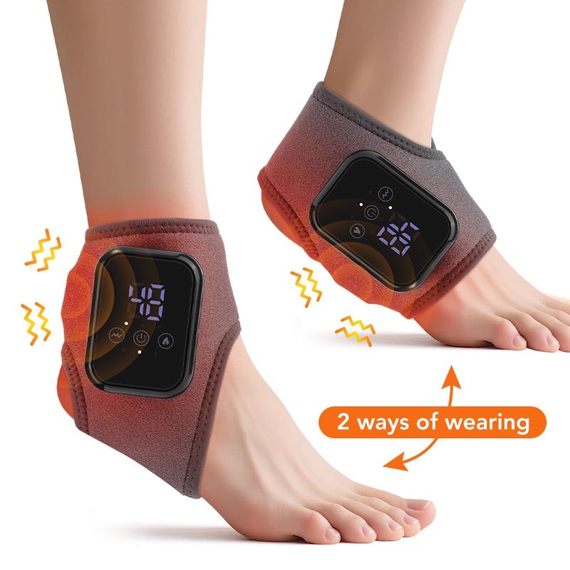 Heated Ankle Massager with Vibration, 3 Heating Levels, Foot Massage Device, Ankle Heating Pads, Heated Ankle Wrap for Sports Relax Home/Travel, Relaxation Aid