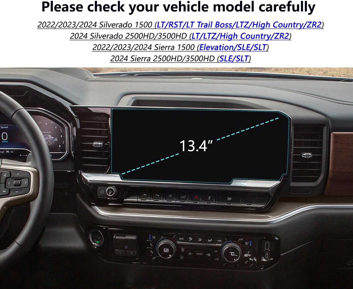 Screen Protector for Car 2025~2022 Silverado& Sierra 1500,2024 Chevy Chevrolet Silverado&GMC Sierra 2500/3500HD 13.4” GPS Screen Accessories HD 6H PET