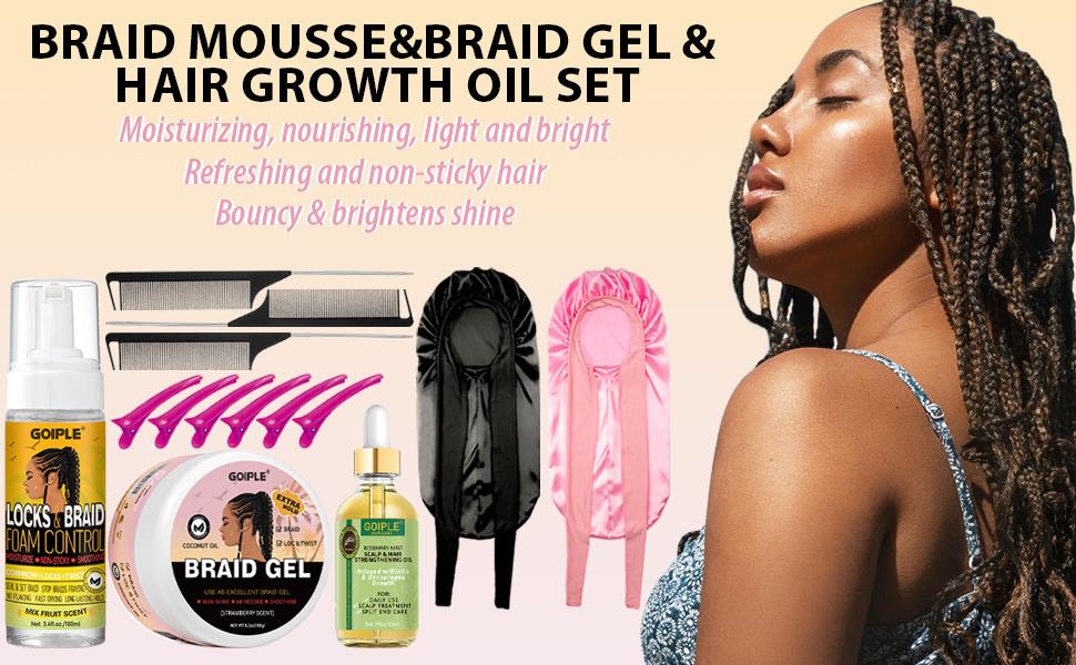 Smoothing Braid Gel for Perfect Braids, Locs, and Twists - High Shine, Frizz-Free, and Long-Lasting Hold Haircare Foam Moisture  Mousse Repair Salon