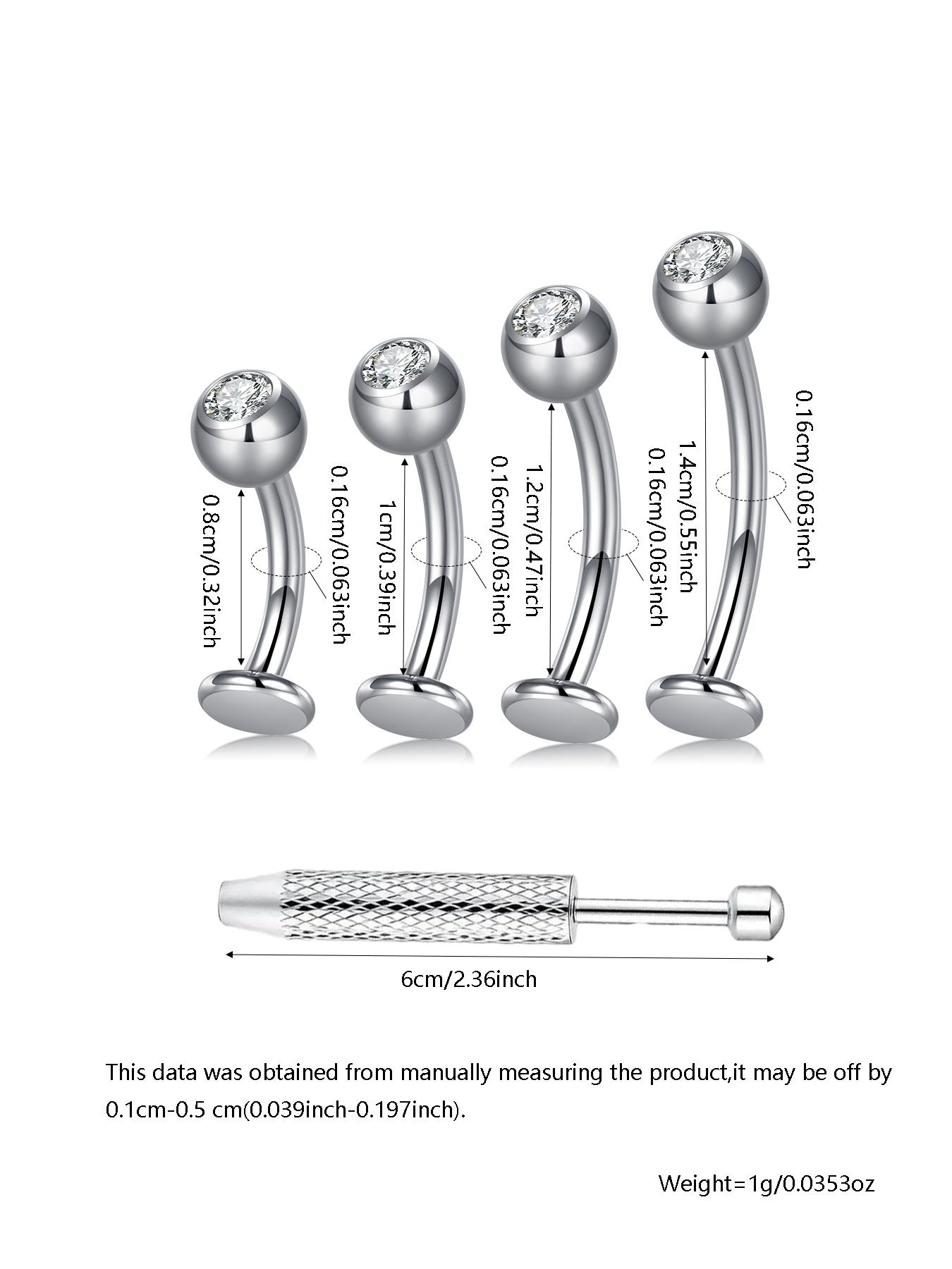 1 piece Titanium Zirconia Internally Threaded Floating Navel Ring, Stylish Flat Rhinestone Belly Button Ring, Navel Barbell 8/10/12/14mm, 14G Body Piercing Jewelry, Unisex