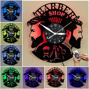 Barber Shop Theme Vinyl Record Wall Clock, Creative Decor for Salons, Clubs, Bedrooms, Unique Gift for Barbers and Hairdressers