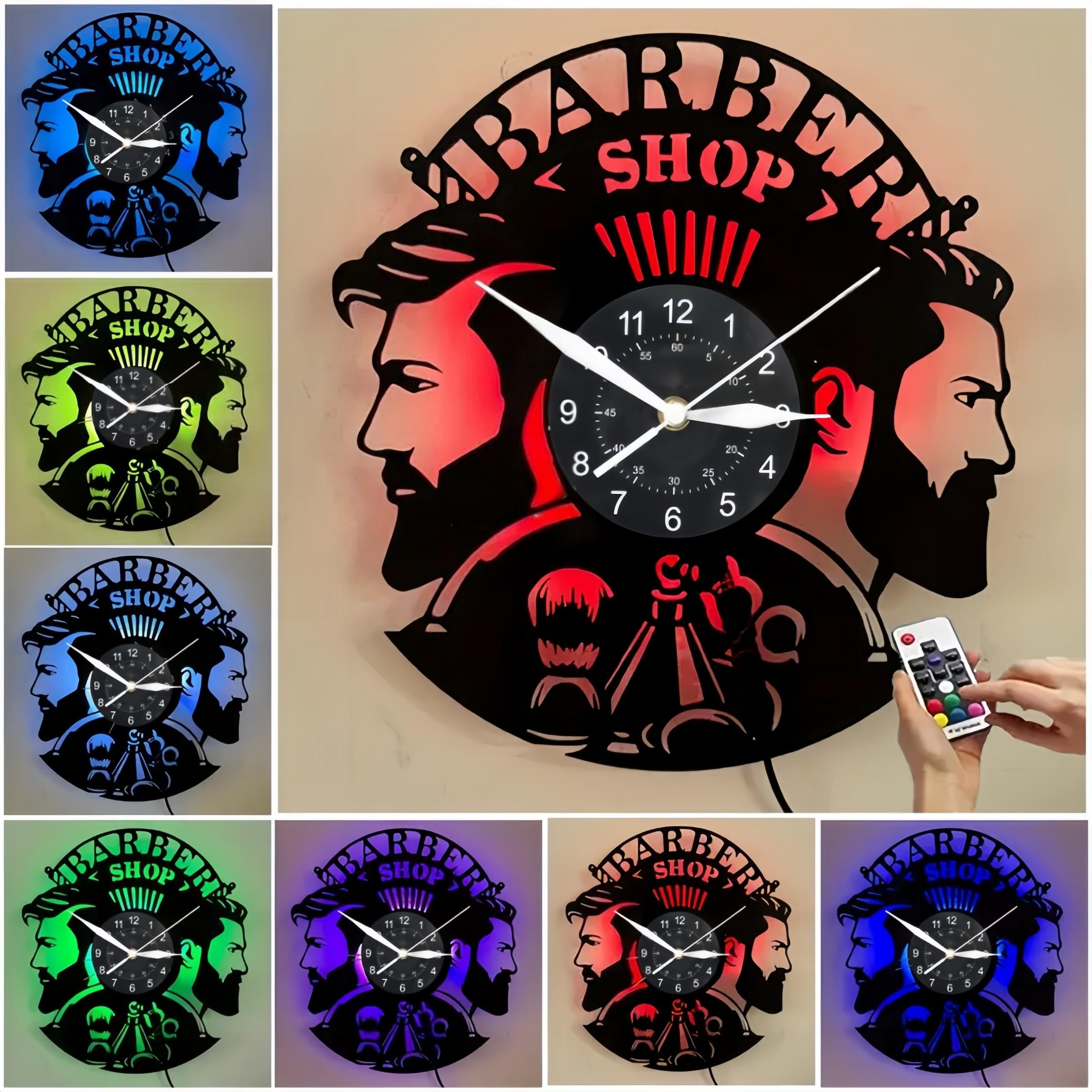Barber Shop Theme Vinyl Record Wall Clock, Creative Decor for Salons, Clubs, Bedrooms, Unique Gift for Barbers and Hairdressers