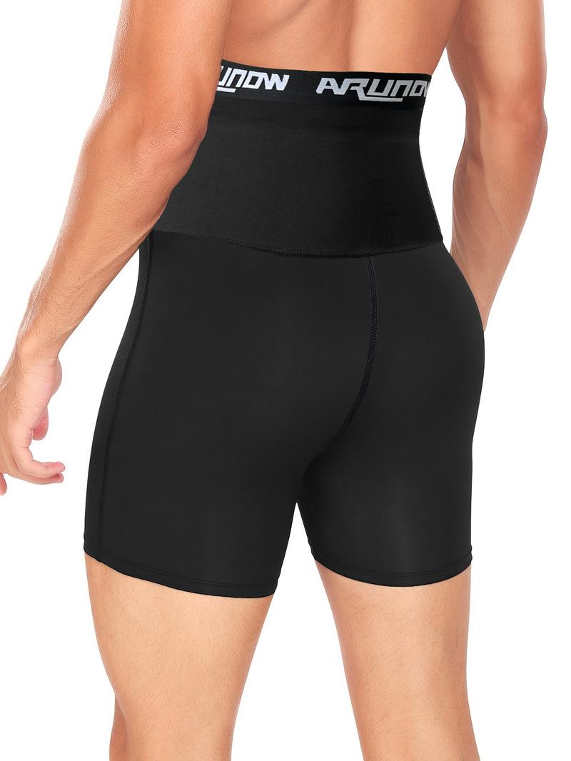 Men's Letter Tape High Waist Sauna Shorts, Functionality and Performance Casual Breathable Comfortable Sports Shorts, Workout Compression Shorts for Men